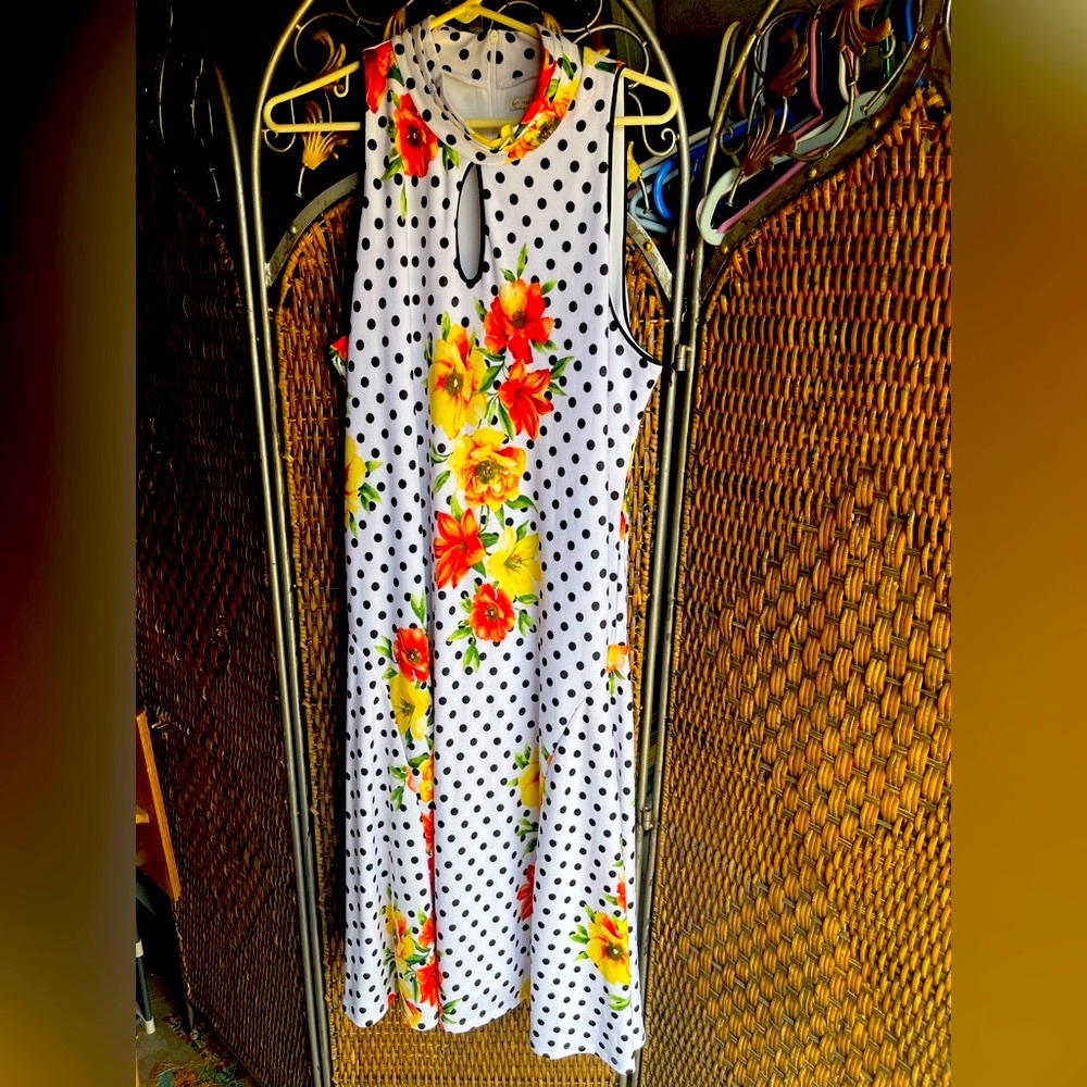 Established 1946 Ladies Dress White Orange Yellow Green Black Polka Dot Size XL